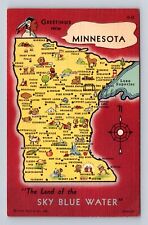 Greetings From Minnesota, State Map, Vintage c1949 Souvenir Postcard picture