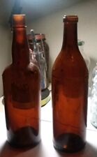 2 Antique Vintage Amber Glass Whiskey Beer Bottles From CUBA picture