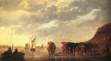 Art Oil painting Herdsman-with-Cows-by-a-River landscape Aelbert-Cuyp art picture