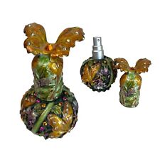 Vintage Y2k Brass Enamel Butterfly Rhinestone Perfume Bottle 4” (From 2004) picture