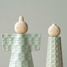 Japan Shigaraki Ware Hina Doll Pottery Ornament Statue Set Green picture