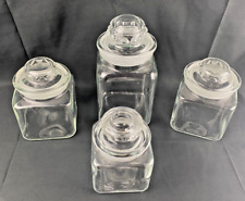 LE SMITH VINAGE CLEAR GLASS APOTHECARY FARMHOUSE CANISTER SET WITH GROUND LIDS picture