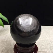 99mm Natural Silver Black Obsidian Sphere Quartz Crystal Ball Healing picture