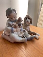 Lladro #5456 - Boy With Puppies Dogs New Playmates Retired Excellent Condition picture