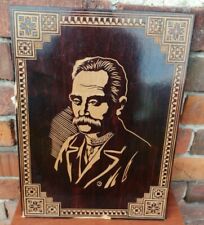 Ukrainian wooden portrait of Ivan Franko Vintage Ukrainian inlaid mosaic RARE picture