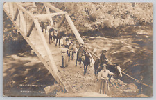 Silverton Oregon Brightenbush Bridge Horses Women Children c1910 RPPC - Unposted picture