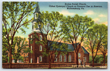 Williamsburg VA-Virginia, Bruton Parish Episcopal Church, Vintage Linen Postcard picture