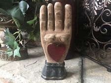 Vintage Carved Wood Figure Painted Heart In Hand Odd Fellows Ceremonial Folk Art picture