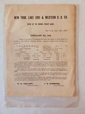 New York Lake Erie and Western Railroad Circular 198 Original 1888 Train Docs picture