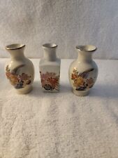 Vintage Japanese Ceramic Mini Vases Set Of 3 Peacock Cream Floral Postmodern picture