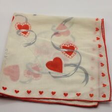 Hankie Valentine with hearts and white roses. Red heart boarder. EUC, Vtg. picture