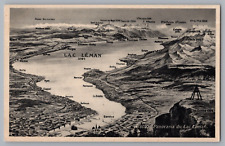 Panorama Lac Leman Lake Geneva Map Card Postcard picture