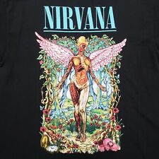 Nirvana Forest In Utero Single Sided World Tour T-Shirt Concert Black Tee Sz L picture