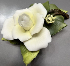 Enesco White Rose & Bud Green Leaves Thorns Porcelain Vintage Elegant Imperfect picture