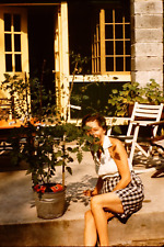 1962 Woman Patio Garden Vintage 35mm Slide 1960's JNA10 picture