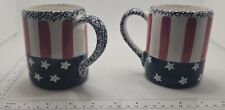 Set Of 2 American Flag Hand Painted Mugs VTG Terry's village China 10oz 3