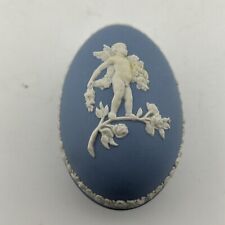 Vintage Wedgwood Trinket Box Jasperware Blue Egg Shaped Cherub picture