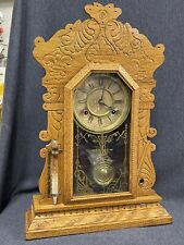 Antique Working Pressed Oak Waterbury 8 Day Clock 22 3/4” Tall W/Early Barometer picture