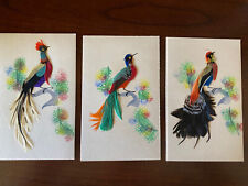 Lot of 4 Vintage Bird Paintings - Real Feathers - LOT OF 3 picture