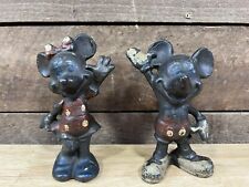 Vintage Cast Iron Disney Mickey Mouse Minnie Mouse Figurines picture
