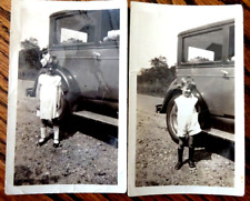 TWO ANTIQUE BLACK & WHITE PHOTOS OF CHILDREN STANDING NEXT TO AN ANTIQUE AUTO picture