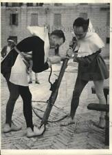 1956 Press Photo Reenactors working on a medieval-style crossbow - piw21004 picture