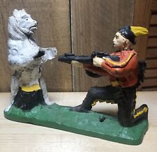 ORIGINAL 1880s CAST IRON MECHANICAL BANK - INDIAN AND THE BEAR By J & E STEVENS picture