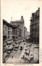 Vtg 1900s Lower Broadway Street Scene Trolleys Horse New York CIty NY Postcard picture