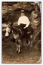 c1910's Boy Ride Donkey Mineral Wells Texas TX RPPC Photo Antique Postcard picture