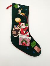 1970s Vintage Needlepoint Christmas Stocking Santa and Reindeer picture
