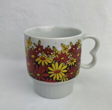Vintage MCM Stylecraft Yellow & Red Flower Stackable Mug Cup Japan picture