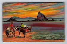 Shiprock NM-New Mexico, Colorful Vista, Wagon & Horses, Vintage c1957 Postcard picture