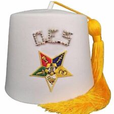New Order of the Eastern Star OES Rhinestone White Fez- OFF White Fez picture