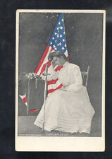 PRETTY WOMAN WHITE DRESS US FLAG VINTAGE PATRIOTIC POSTCARD CONTEMPLATION picture