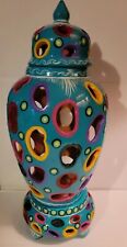Large Mexican Terra Cotta Candle Lantern HandPainted Art Pottery 16