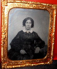 1/6th Size Neff Patent Tintype of lady in brass mat/frame picture
