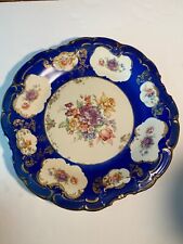 RARE SCHWARZENHAMMER Bavaria Germany Large Cream,Blue,Gold Floral Scalloped Dish picture