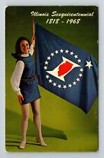 Illinois Sesquicentennial Flag  Vintage Souvenir Postcard picture
