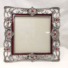 Red Enamel Pewter Tone Square Floral Scroll  Frame Sunflower Designs 4