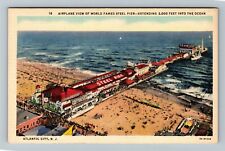 NJ-New Jersey, Aerial Steel Pier, Ocean, Storefronts, Vintage Postcard picture