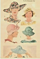 Vintage Women's McCall 1930's Fabric Sun Hats, Reproduction Sewing Pattern # 289 picture