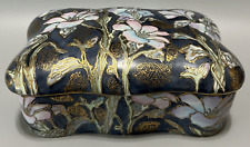 Vintage Cloisonne Covered Chinese Floral Iridescent Trinket Jewelry Ceramic Box picture