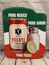 Tecate Tin Metal Beer Sign Cerveza Puro Mexico Spanish Embossed picture