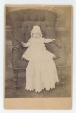Antique Circa 1890s Cabinet Card Adorable Baby Wearing Long White Dress in Chair picture