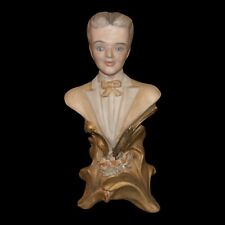 Antique Hand-painted  Bisque Porcelain Bust Of A Dapper Young Man. 7” X 3” X 3” picture