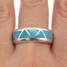 Old Pawn Navajo Sterling Silver Vintage Bisbee Turquoise Band Ring Size 11.75 picture