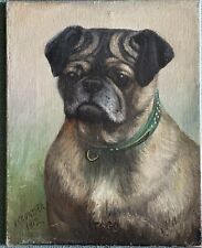 Antique Pug dog oil painting Henry Crowther 1912 “Togo” picture