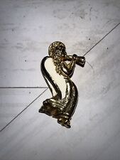 Vintage Large Gold Tone & White Collectible Angel Blowing Horn Lapel Pin Brooch picture