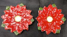 VTG Hand Made Pottery Poinsettia Christmas Trinket Dishes set of 2 picture