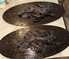 Black Forest Vintage Carved Plaques, Pair, Age And Origin Unknown picture